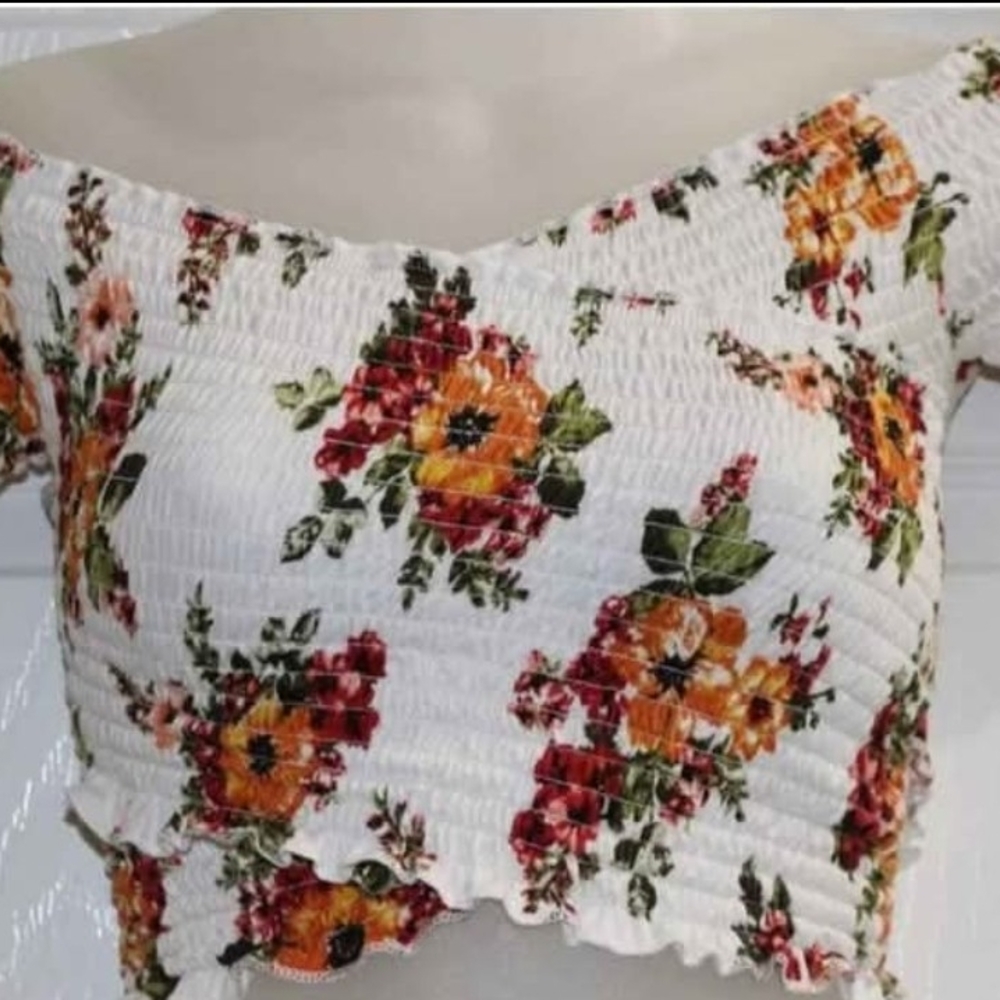 Polly & Esther White Smocked Crop Blouse